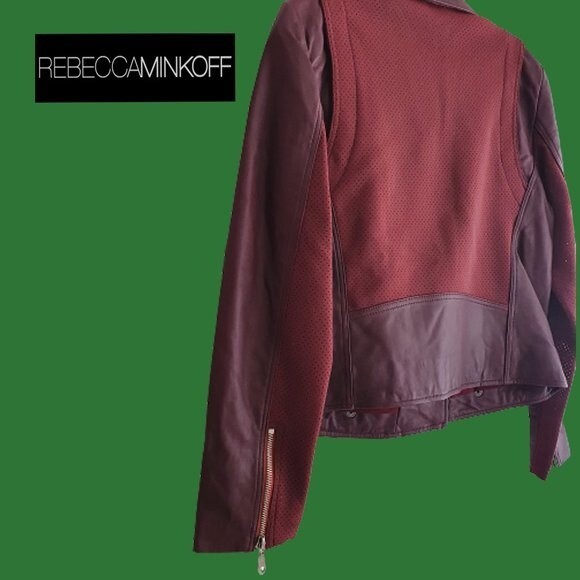 REBECCA MINKOFF NEW MERLOT WES Lambskin Leather Moto Jacket M - Picture 5 of 11